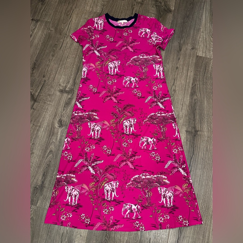 Jude Connally Alexandra T-Shirt Midi Dress women’s large pink elephant safari